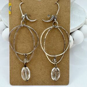 Sterling Silver Layered Dangling Hoops Earring With Clear Crystal Drops